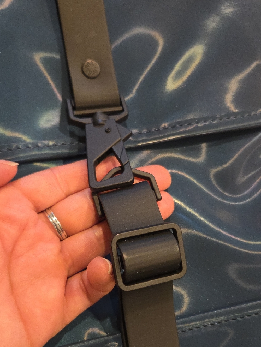 Unisex Rains Blue Metallic Backpack - Picture 7 of 7